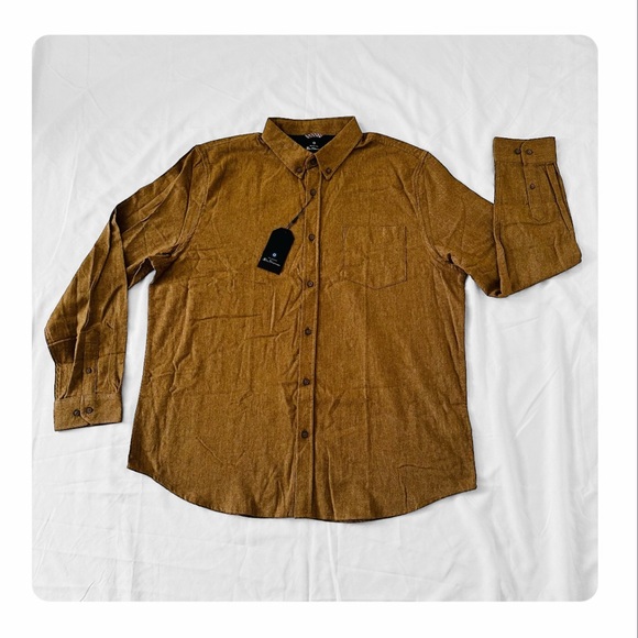 ★ NWT Ben Sherman Long-Sleeve Twill Flannel Shirt - Light Brown ★ - Picture 14 of 15